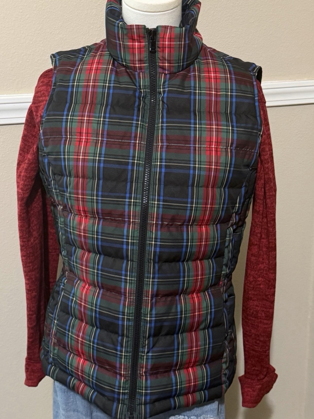 Talbots Plaid Quilted Puffer Vest Petite Small